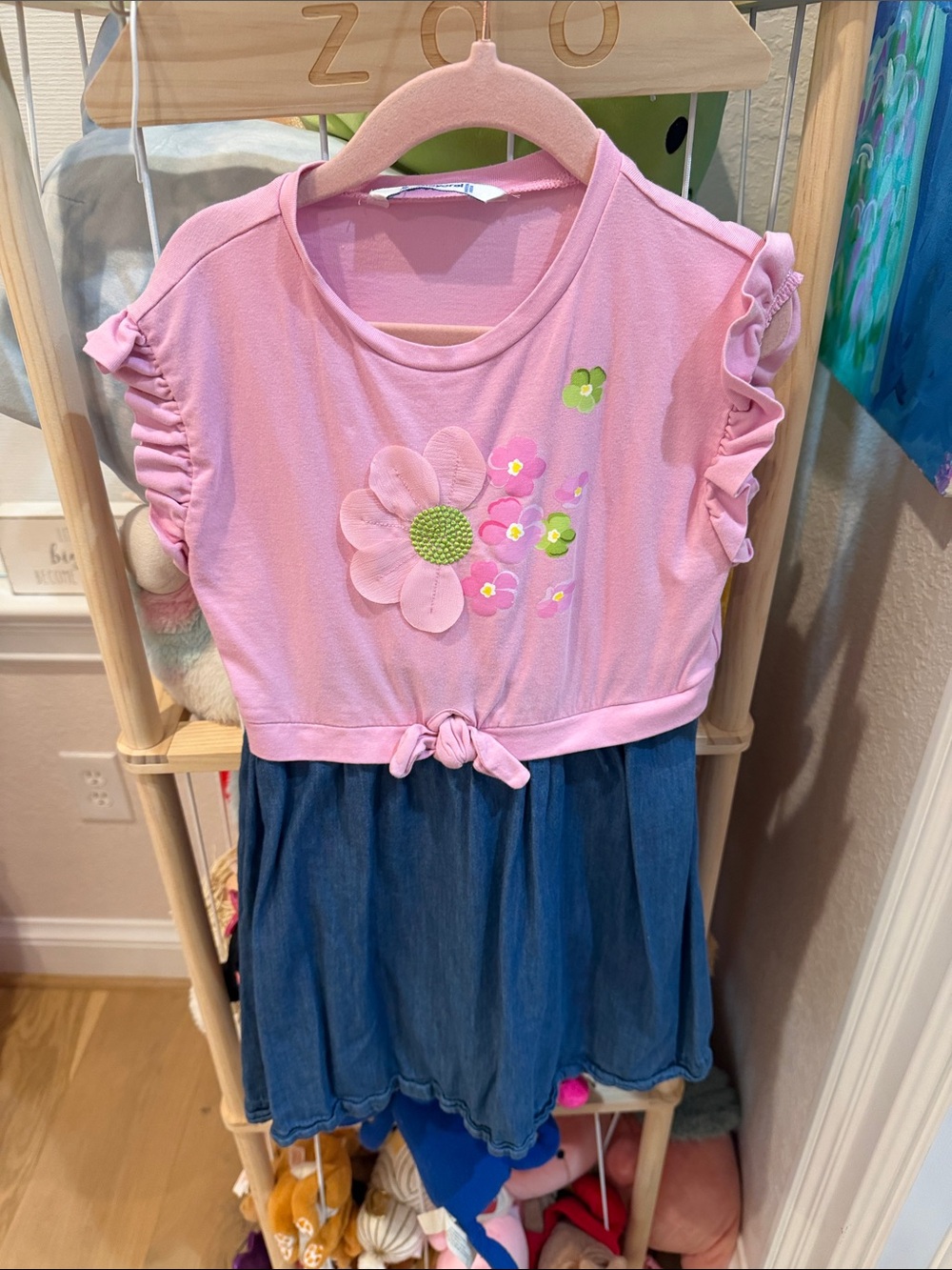 Mayoral Pink and Blue Floral Tie-Front Casual Dress